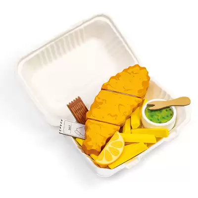 Wooden Fish and Chips Set