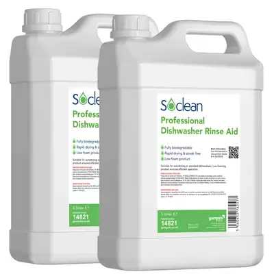 Soclean Professional Dishwasher Rinse Aid 5 Litre 2 Pack G3p50