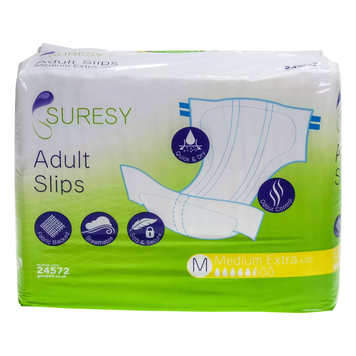 Suresy Slip Adult Nappies Medium Extra 20 Pack - Gompels - Care & Nursery  Supply Specialists