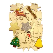 Wooden Christmas Decorations Pack 54 With Golden String