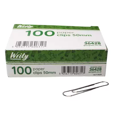 Writy Paper Clips 50mm 100 Pack