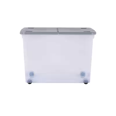 Wham Storage Box With Wheels and Folding Lid 80l Clear/Grey 3 Pack