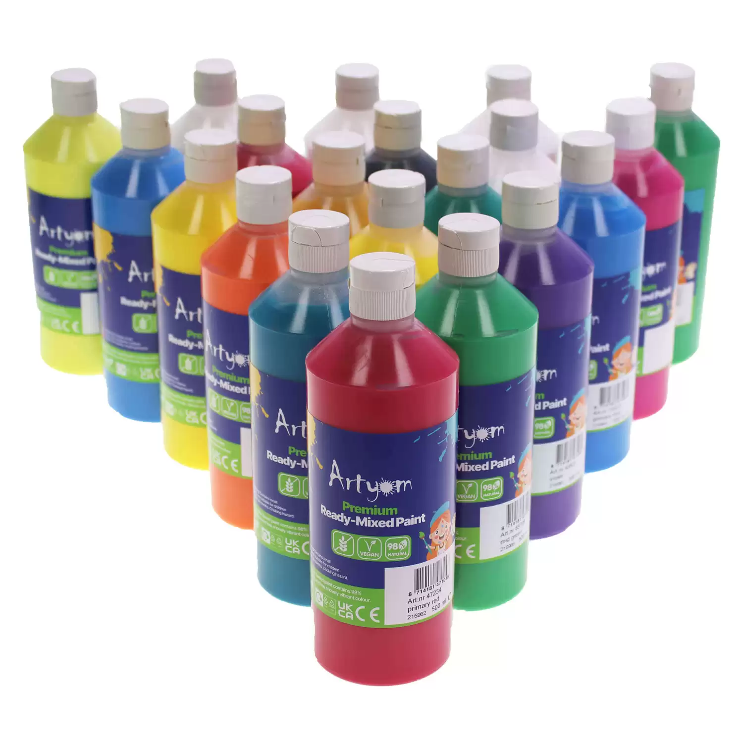 Artyom Premium Assorted Ready Mixed Poster Paint 500ml 20 Pack 