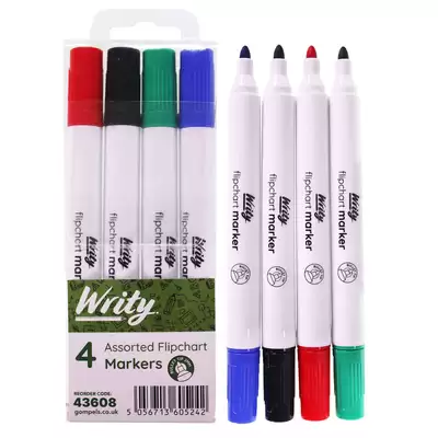 Writy Flipchart Markers Assorted 4 Pack