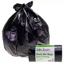 Soclean Black Bin Bags On A Roll Extra Strong 25 Pack