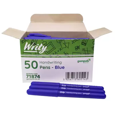 Writy Handwriting Pens Blue - Pack Size: 50