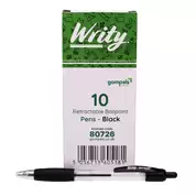 Writy Retractable Ballpoint Pen Black 10 Pack