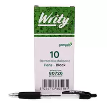 Writy Retractable Ballpoint Pen Black 10 Pack