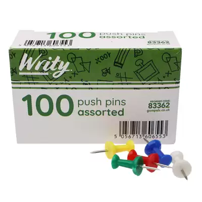 Writy Push Pins Assorted 100 Pack