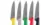 A set of large chefs knifes in a range of bright colours